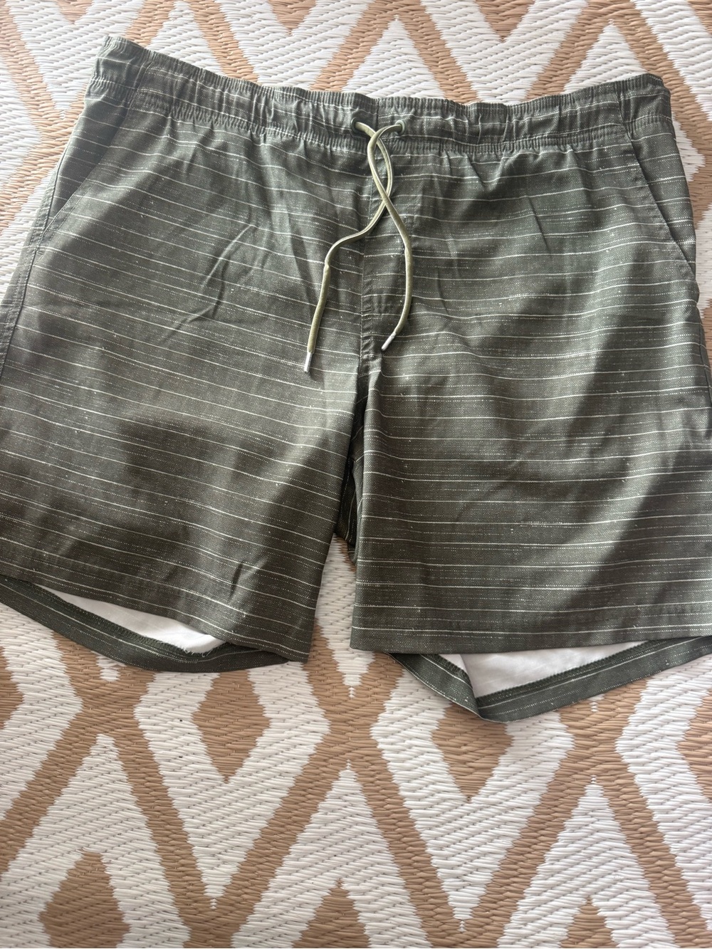 George Men's 36/38 Swim Shorts Green Striped Drawstring Pockets Mesh Lined